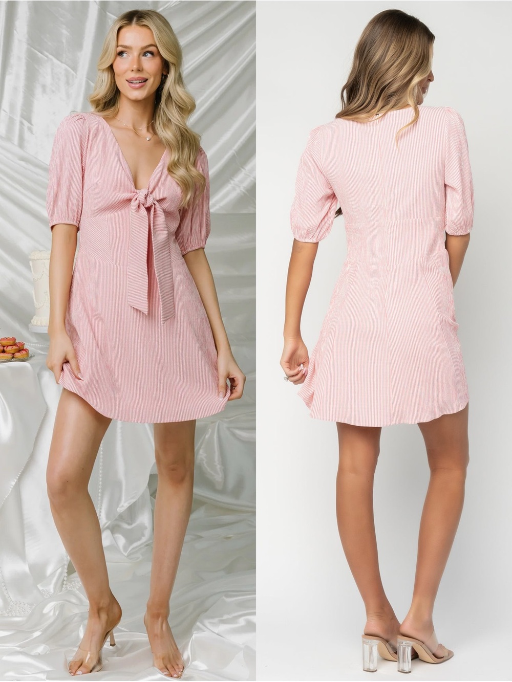 Sunday Edition Women's Pink Tie-Front Mini Dress-size S- NWT